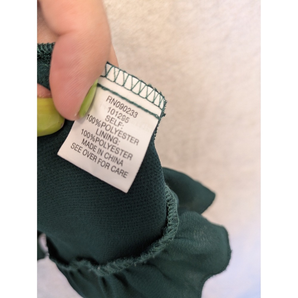 Lottie Moss‎ Mini Dress Women's Medium Green Ruffle Hem Smocked Back Tie Front - Picture 8 of 10